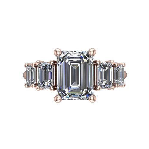 Stella Emerald Shape Three Stone Engagement Ring in 14K Rose Gold