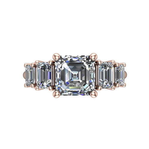 Stella Square Emerald Shape Three Stone Engagement Ring in 18K Rose Gold