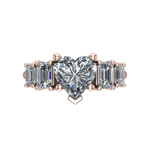 Stella Heart Shape Three Stone Engagement Ring in 14K Rose Gold