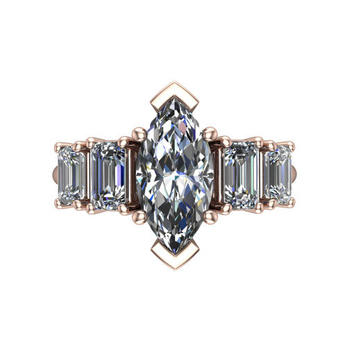 Stella Marquise Shape Three Stone Engagement Ring in 18K Rose Gold