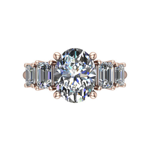 Stella Oval Shape Three Stone Engagement Ring in 18K Rose Gold