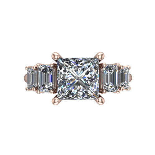 Stella Princess Shape Three Stone Engagement Ring in 14K Rose Gold