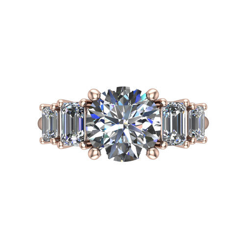 Stella Round Shape Three Stone Engagement Ring in 14K Rose Gold