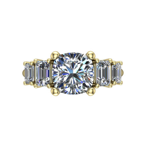 Stella Cushion Shape Three Stone Engagement Ring in 14K Yellow Gold