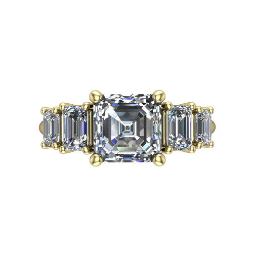 Stella Square Emerald Shape Three Stone Engagement Ring in 14K Yellow Gold