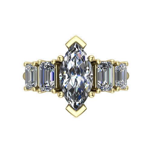 Stella Marquise Shape Three Stone Engagement Ring in 14K Yellow Gold