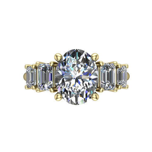 Stella Oval Shape Three Stone Engagement Ring in 18K Yellow Gold