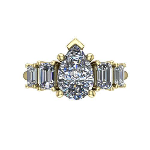 Stella Pear Shape Three Stone Engagement Ring in 18K Yellow Gold