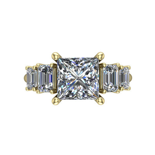 Stella Princess Shape Three Stone Engagement Ring in 18K Yellow Gold