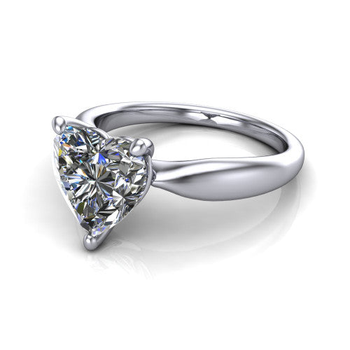 Natalie heart solitaire engagement ring in Platinum on a tapered plain band, three-quarter perspective view