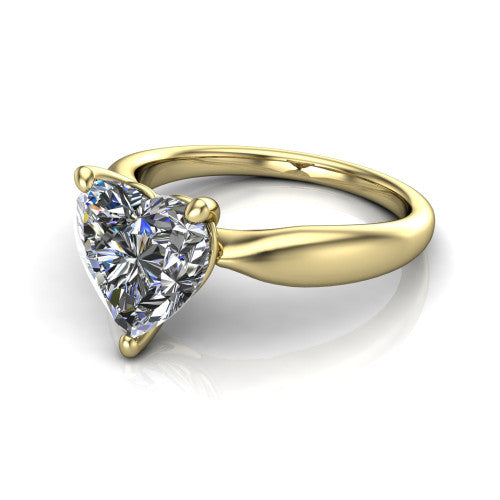 Natalie heart solitaire engagement ring in 14K Yellow Gold on a tapered plain band, three-quarter perspective view