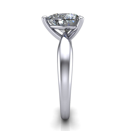 Natalie heart solitaire engagement ring in 18K White Gold on a tapered plain band, side profile showing the tapered plain band and bypass gallery