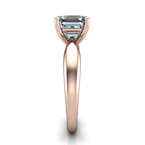 Natalie asscher solitaire engagement ring in 14K Rose Gold on a tapered plain band, side profile showing the tapered plain band and bypass gallery