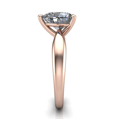 Natalie heart solitaire engagement ring in 18K Rose Gold on a tapered plain band, side profile showing the tapered plain band and bypass gallery