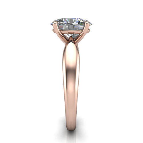 Natalie oval solitaire engagement ring in 14K Rose Gold on a tapered plain band, side profile showing the tapered plain band and bypass gallery