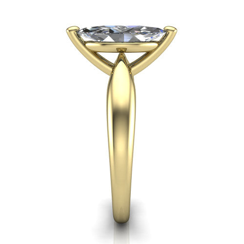 Natalie marquise solitaire engagement ring in 18K Yellow Gold on a tapered plain band, side profile showing the tapered plain band and bypass gallery