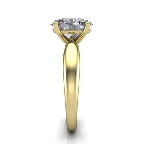 Natalie oval solitaire engagement ring in 14K Yellow Gold on a tapered plain band, side profile showing the tapered plain band and bypass gallery