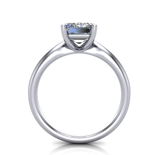 Natalie emerald solitaire engagement ring in 14K White Gold on a tapered plain band, through-finger front profile
