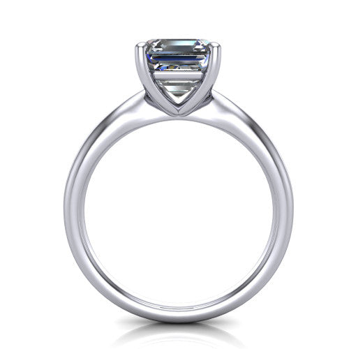 Natalie asscher solitaire engagement ring in 14K White Gold on a tapered plain band, through-finger front profile