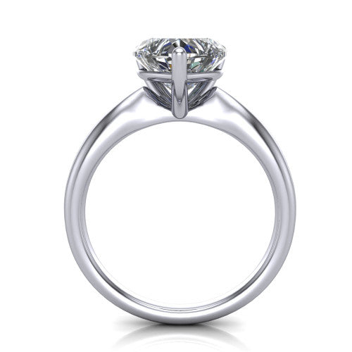 Natalie heart solitaire engagement ring in 18K White Gold on a tapered plain band, through-finger front profile
