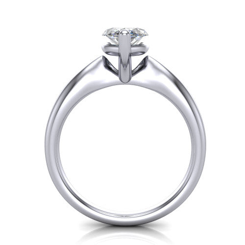 Natalie marquise solitaire engagement ring in 14K White Gold on a tapered plain band, through-finger front profile