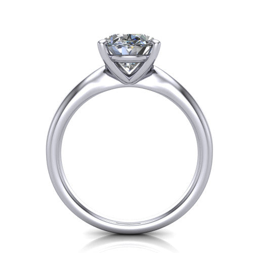 Natalie oval solitaire engagement ring in 14K White Gold on a tapered plain band, through-finger front profile
