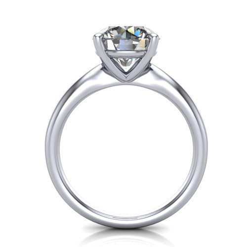 Natalie round solitaire engagement ring in Platinum on a tapered plain band, through-finger front profile