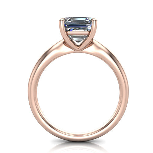 Natalie asscher solitaire engagement ring in 14K Rose Gold on a tapered plain band, through-finger front profile