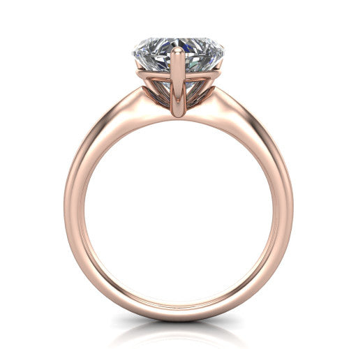 Natalie heart solitaire engagement ring in 18K Rose Gold on a tapered plain band, through-finger front profile