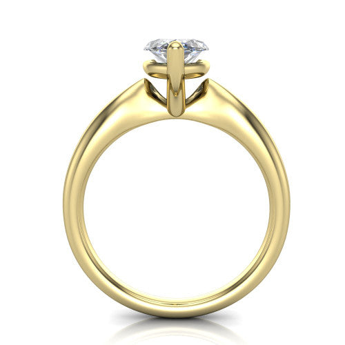 Natalie marquise solitaire engagement ring in 14K Yellow Gold on a tapered plain band, through-finger front profile