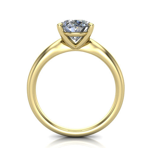 Natalie oval solitaire engagement ring in 14K Yellow Gold on a tapered plain band, through-finger front profile