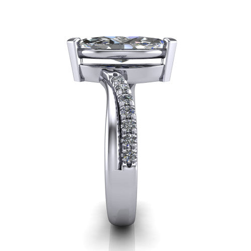 Everly marquise solitaire engagement ring in 18K White Gold with micro-pavé band, side profile showing the crossover pavé band and open under-gallery