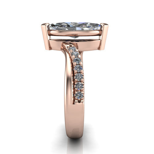 Everly marquise solitaire engagement ring in 14K Rose Gold with micro-pavé band, side profile showing the crossover pavé band and open under-gallery
