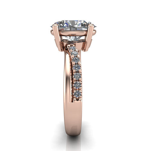 Everly oval solitaire engagement ring in 18K Rose Gold with micro-pavé band, side profile showing the crossover pavé band and open under-gallery