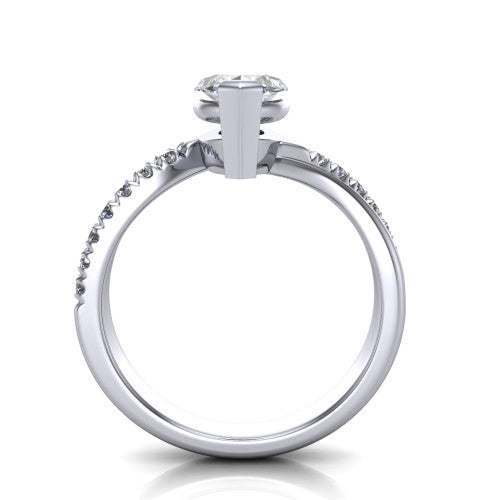 Everly marquise solitaire engagement ring in Platinum with micro-pavé band, through-finger front profile