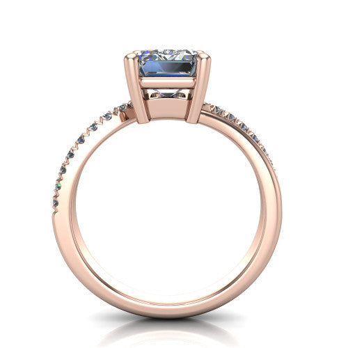 Everly emerald solitaire engagement ring in 14K Rose Gold with micro-pavé band, through-finger front profile