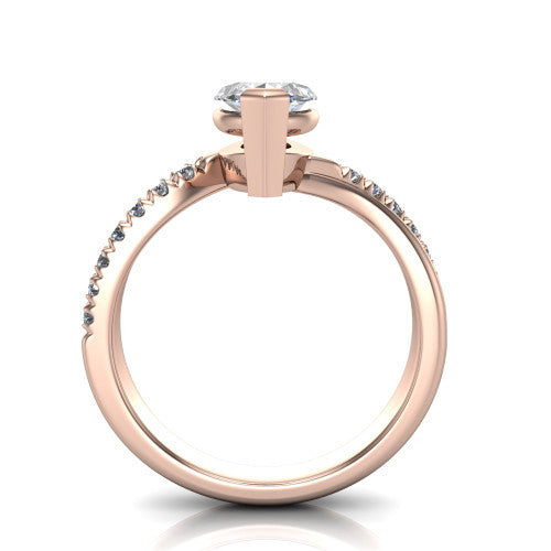 Everly marquise solitaire engagement ring in 14K Rose Gold with micro-pavé band, through-finger front profile