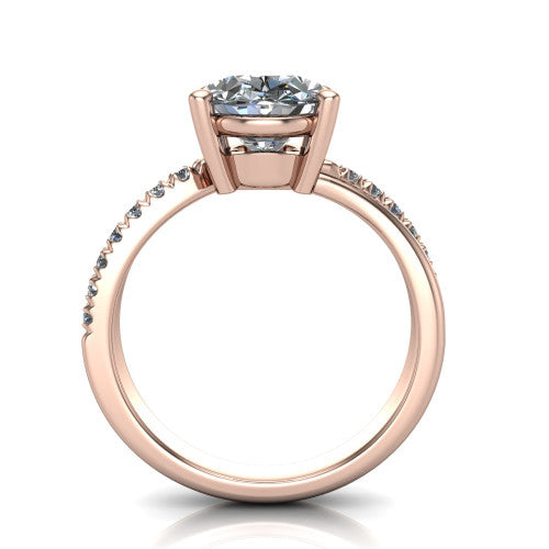 Everly oval solitaire engagement ring in 18K Rose Gold with micro-pavé band, through-finger front profile