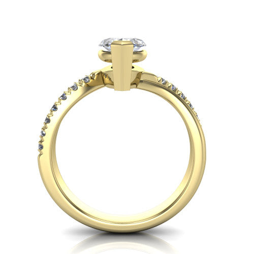 Everly marquise solitaire engagement ring in 14K Yellow Gold with micro-pavé band, through-finger front profile