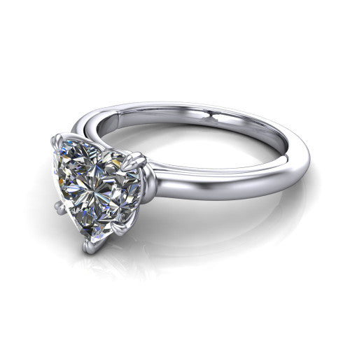 Leilani heart solitaire engagement ring in 14K White Gold with double-prong head on a plain band, three-quarter perspective view