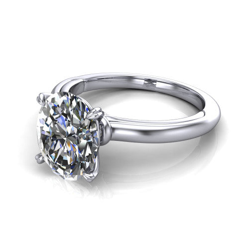 Leilani oval solitaire engagement ring in 14K White Gold with double-prong head on a plain band, three-quarter perspective view