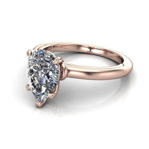 Leilani pear solitaire engagement ring in 18K Rose Gold with double-prong head on a plain band, three-quarter perspective view
