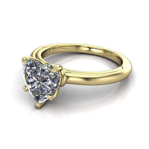 Leilani heart solitaire engagement ring in 14K Yellow Gold with double-prong head on a plain band, three-quarter perspective view