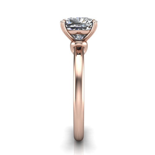 Leilani cushion solitaire engagement ring in 14K Rose Gold with double-prong head on a plain band, side profile showing the plain band and sculpted knot gallery