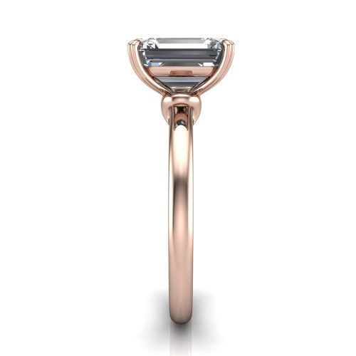 Leilani emerald solitaire engagement ring in 14K Rose Gold with double-prong head on a plain band, side profile showing the plain band and sculpted knot gallery