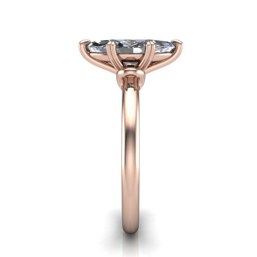 Leilani marquise solitaire engagement ring in 18K Rose Gold with double-prong head on a plain band, side profile showing the plain band and sculpted knot gallery