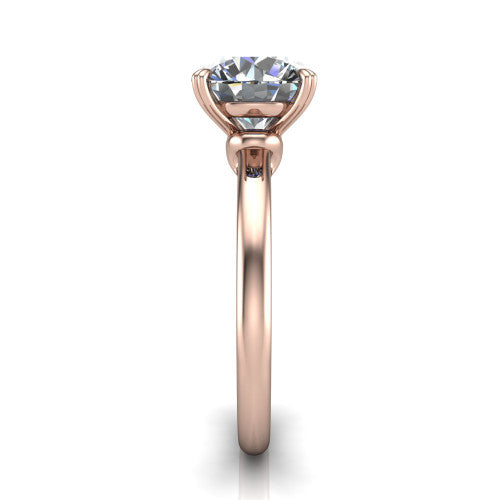 Leilani round solitaire engagement ring in 18K Rose Gold with double-prong head on a plain band, side profile showing the plain band and sculpted knot gallery