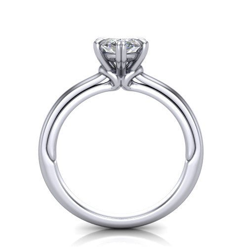 Leilani marquise solitaire engagement ring in 18K White Gold with double-prong head on a plain band, through-finger front profile