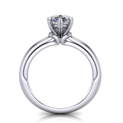 Leilani pear solitaire engagement ring in 14K White Gold with double-prong head on a plain band, through-finger front profile