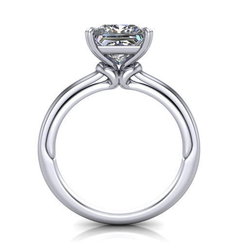 Leilani princess solitaire engagement ring in 14K White Gold with double-prong head on a plain band, through-finger front profile